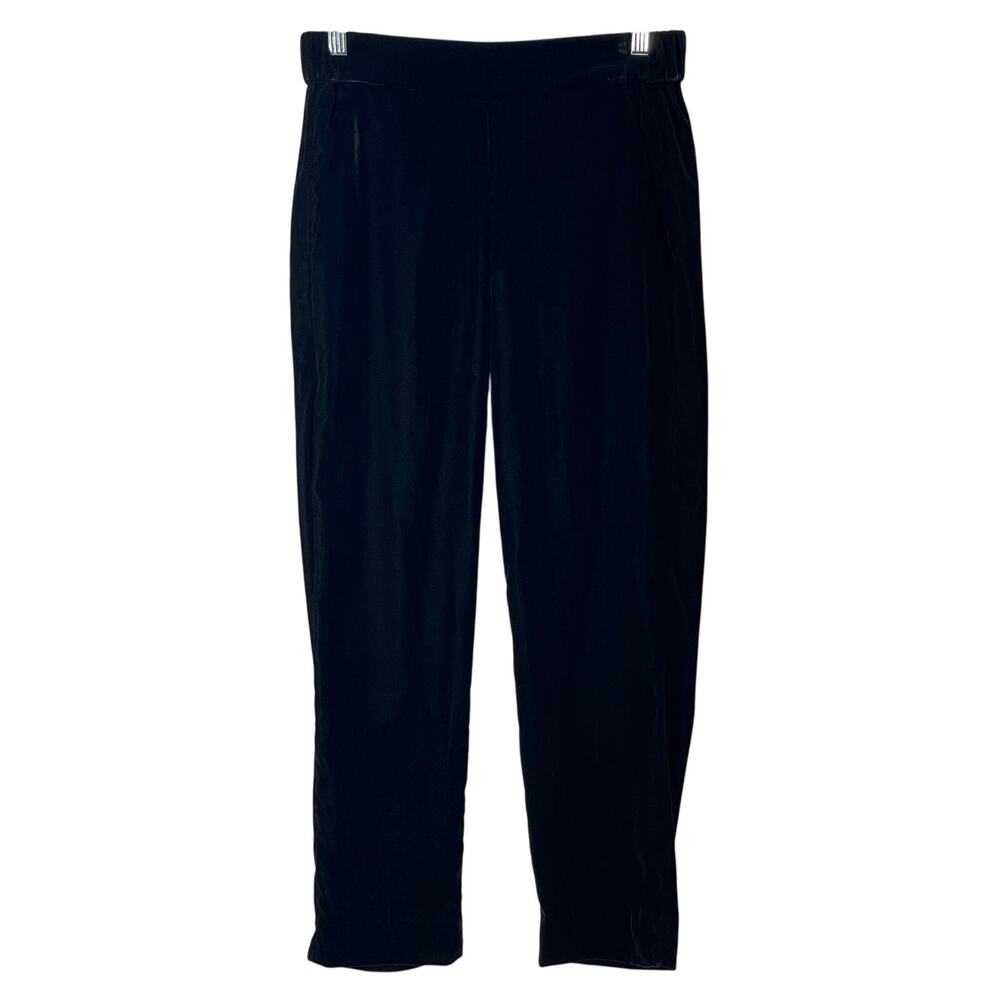 J Crew Black Mid Rise Elastic Waist Velour Straight Leg Pants Size 0